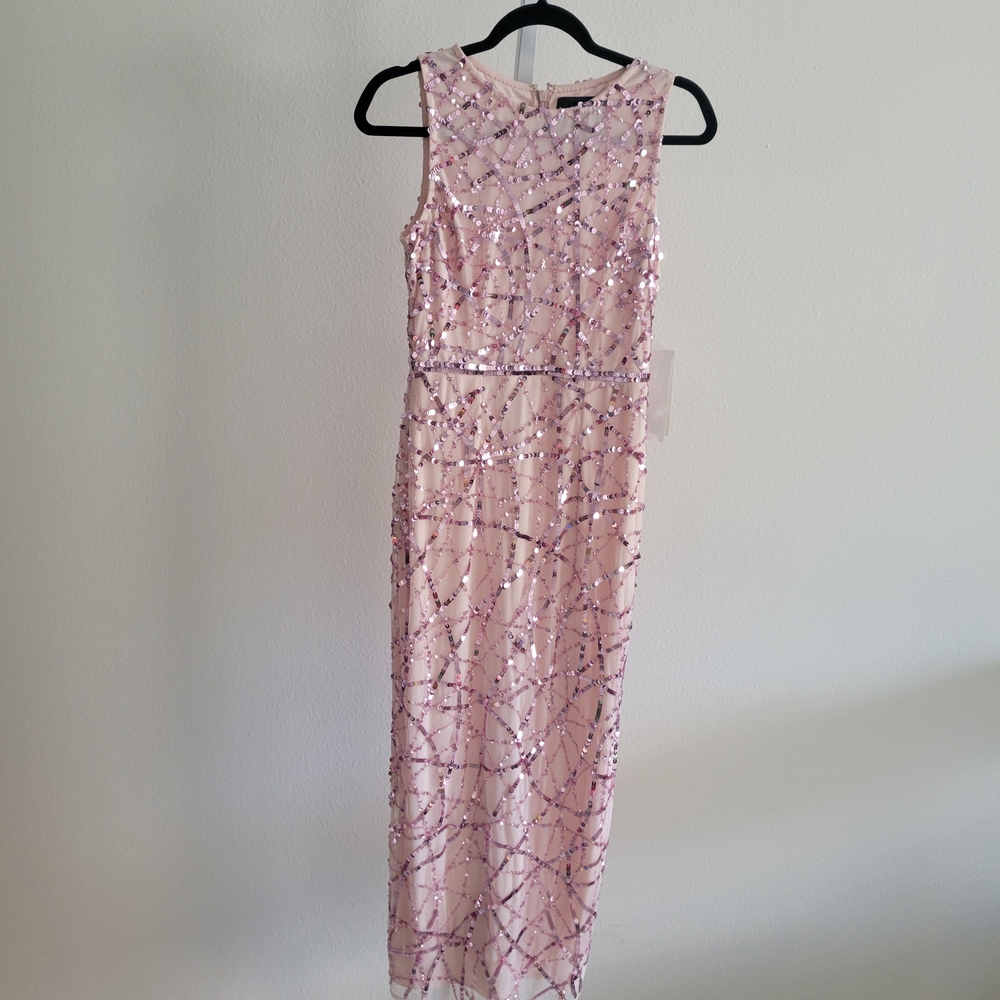 Mac Duggal Pink Sequin Midi Dress